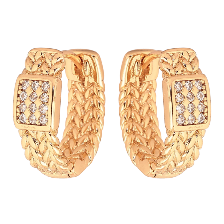 Серьги Xuping цвет Позолота 18K колечки "Узор с кристаллами"  фото №2