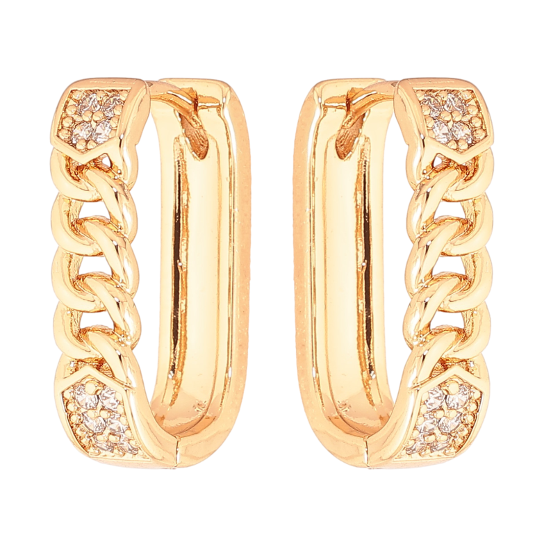 Серьги Xuping цвет Позолота 18K колечки "Узор цепочка с кристаллами" фото №1 Серьги Xuping цвет Позолота 18K колечки "Узор цепочка с кристаллами" фото №1