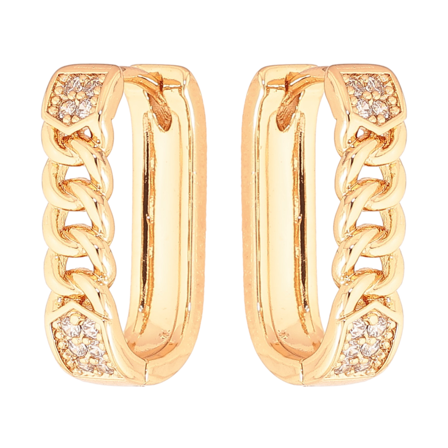 Серьги Xuping цвет Позолота 18K колечки "Узор цепочка с кристаллами" фото №1 Серьги Xuping цвет Позолота 18K колечки "Узор цепочка с кристаллами" фото №1