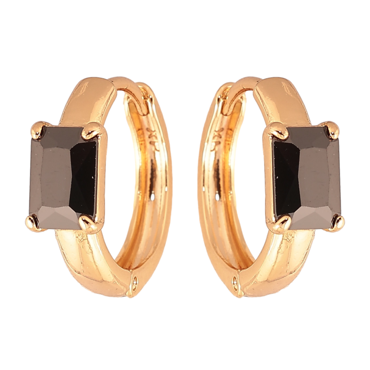 Серьги Xuping цвет Позолота 18K колечки "Узор с черными кристаллами" фото №7 Серьги Xuping цвет Позолота 18K колечки "Узор с черными кристаллами" фото №7