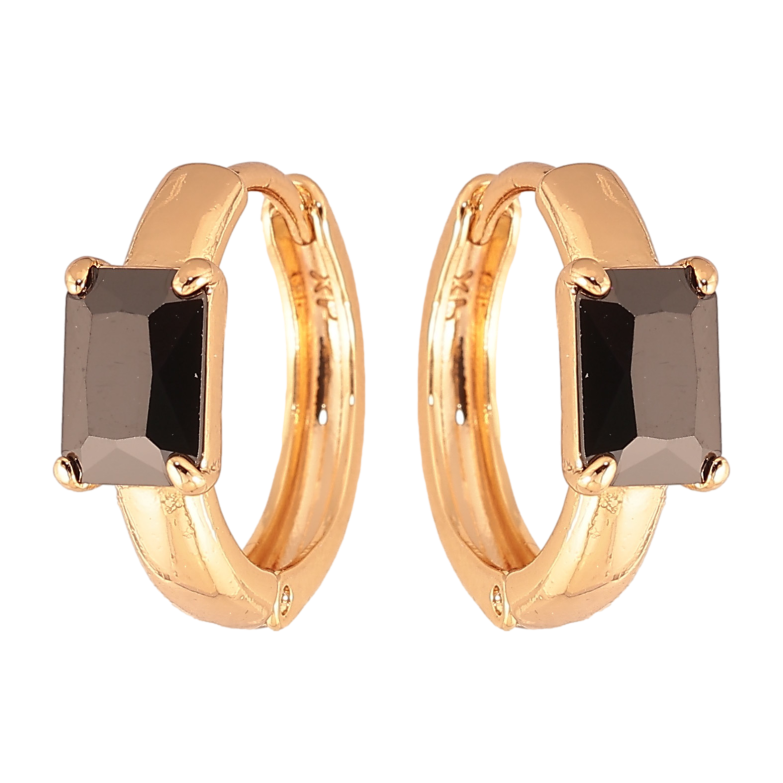 Сережки Xuping колір Позолота 18K колечка "Візерунок з чорними кристалами" фото №1 Сережки Xuping колір Позолота 18K колечка "Візерунок з чорними кристалами" фото №1