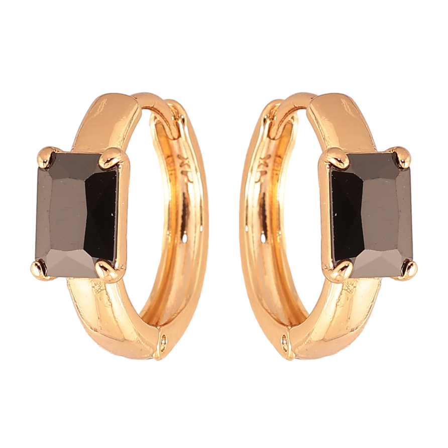 Сережки Xuping колір Позолота 18K колечка "Візерунок з чорними кристалами" фото №1 Сережки Xuping колір Позолота 18K колечка "Візерунок з чорними кристалами" фото №1