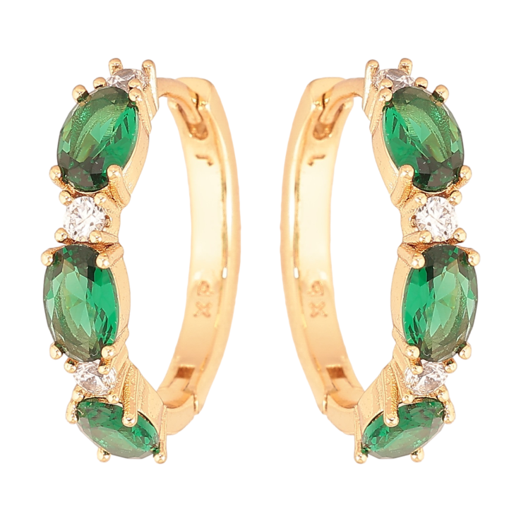 Серьги Xuping цвет Позолота 18K колечки "Узор с зелеными кристаллами"  фото №23