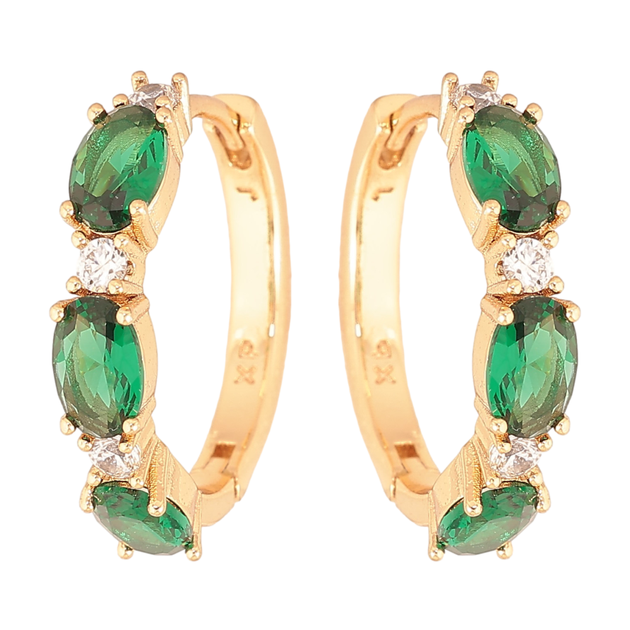 Серьги Xuping цвет Позолота 18K колечки "Узор с зелеными кристаллами" фото №1 Серьги Xuping цвет Позолота 18K колечки "Узор с зелеными кристаллами" фото №1