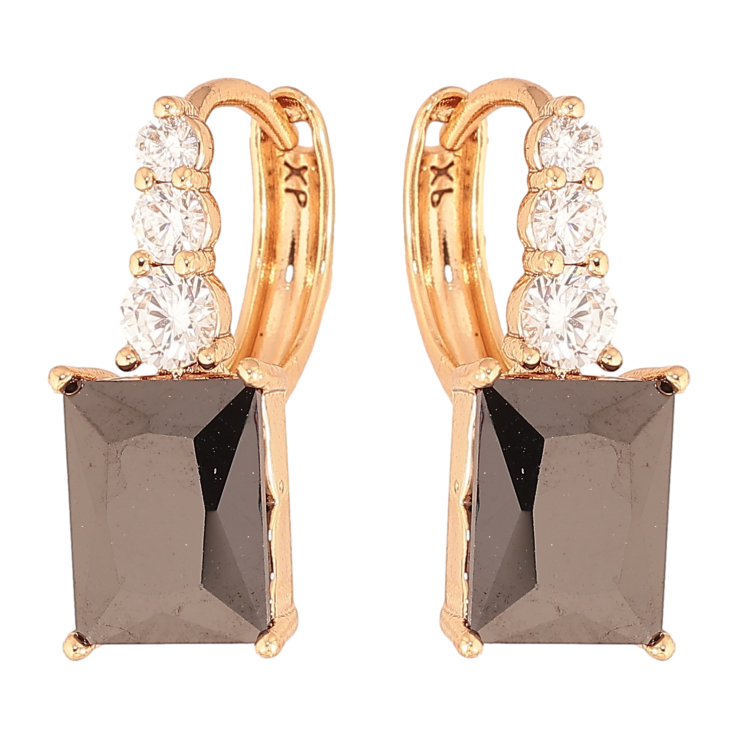 Серьги Xuping цвет Позолота 18K колечки "Узор с черными кристаллами" фото №6