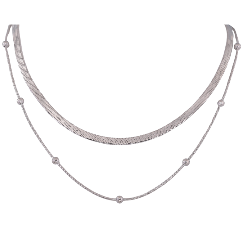 Кольє Xuping ТТМ Stainless Steel колір Родій "Подвійний ланцюжок" довжина 41-46см х 1-3мм фото №5