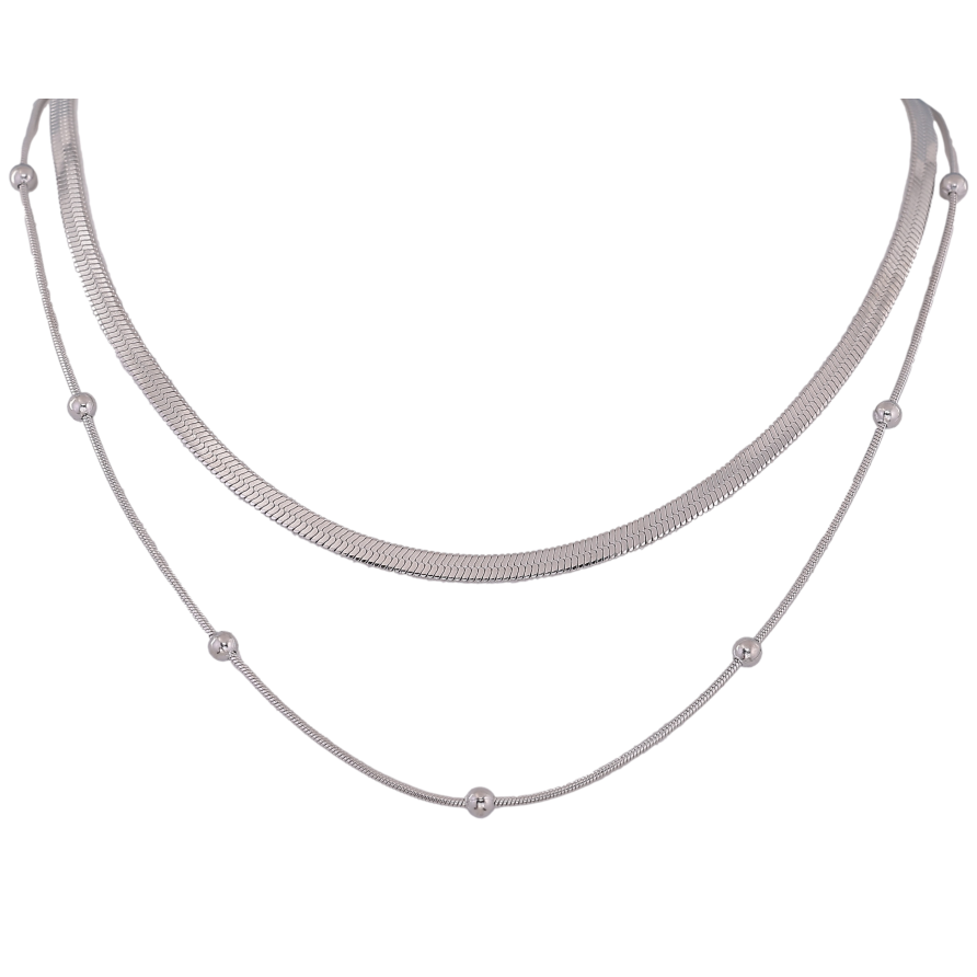 Колье Xuping ТТМ Stainless Steel цвет Родий "Двойная цепочка" длинна 41-46см х 1-3мм фото №1