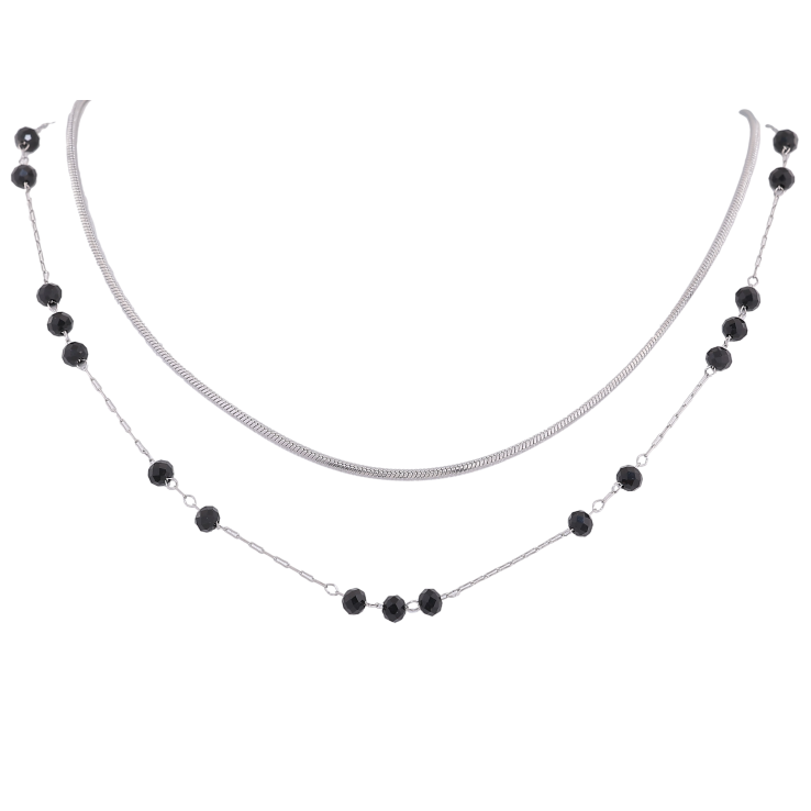 Колье Xuping ТТМ Stainless Steel цвет Родий "Двойная цепочка с черными бусинами" длинна 41-46см х 1-3мм фото №9 Колье Xuping ТТМ Stainless Steel цвет Родий "Двойная цепочка с черными бусинами" длинна 41-46см х 1-3мм фото №9