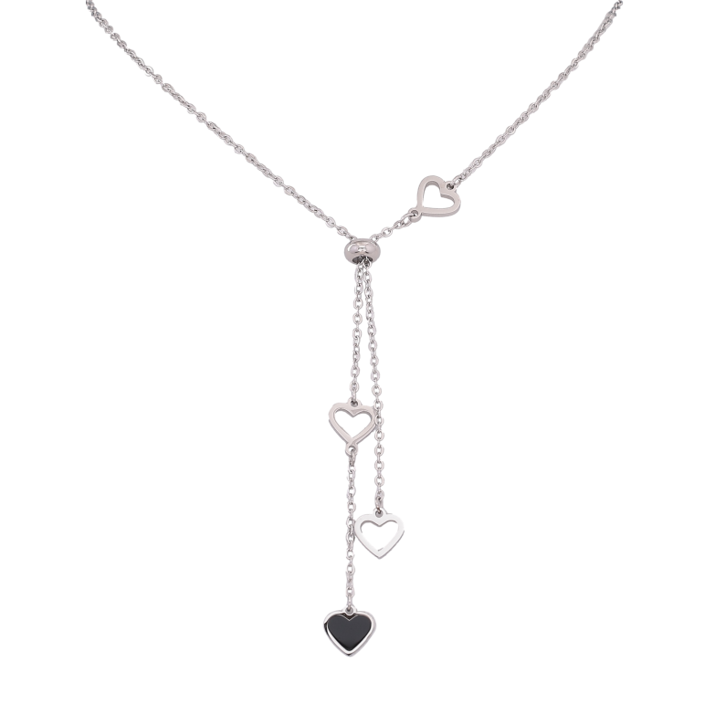 Кольє Xuping ТТМ Stainless Steel колір Родій "Сердечки" довжина 44-49см х 1.5мм фото №2 Кольє Xuping ТТМ Stainless Steel колір Родій "Сердечки" довжина 44-49см х 1.5мм фото №2