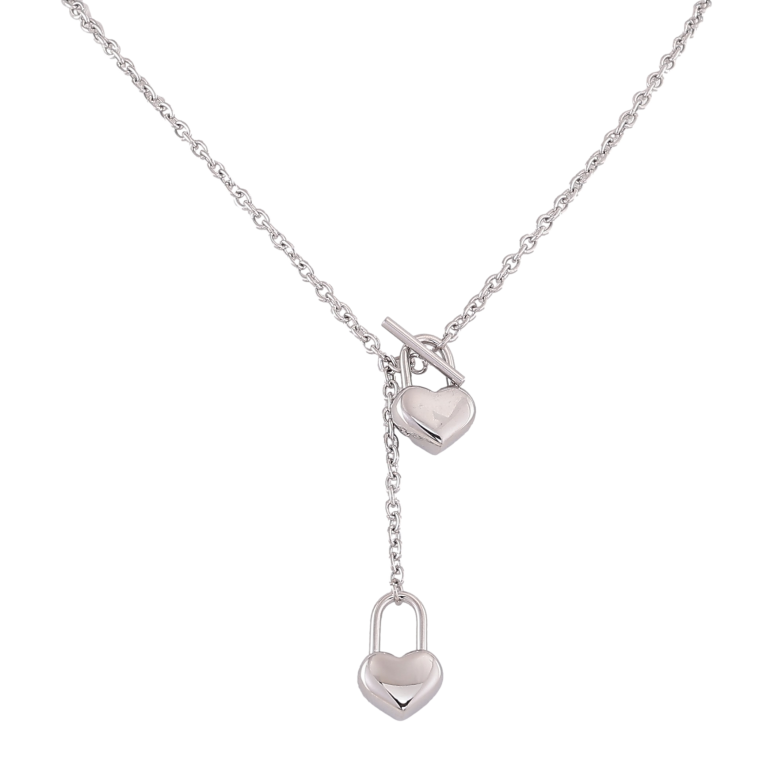 Кольє Xuping ТТМ Stainless Steel колір Родій "Сердечки-замочки" довжина 41см х 3мм фото №9