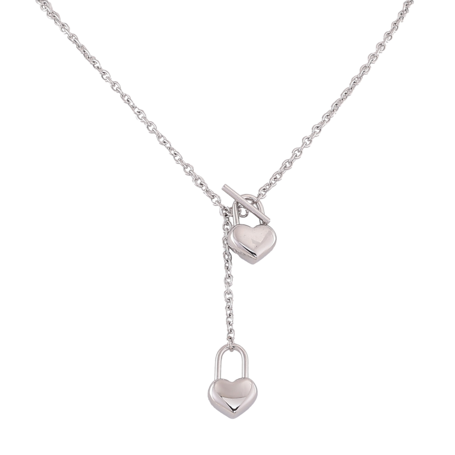 Кольє Xuping ТТМ Stainless Steel колір Родій "Сердечки-замочки" довжина 41см х 3мм фото №1 Кольє Xuping ТТМ Stainless Steel колір Родій "Сердечки-замочки" довжина 41см х 3мм фото №1