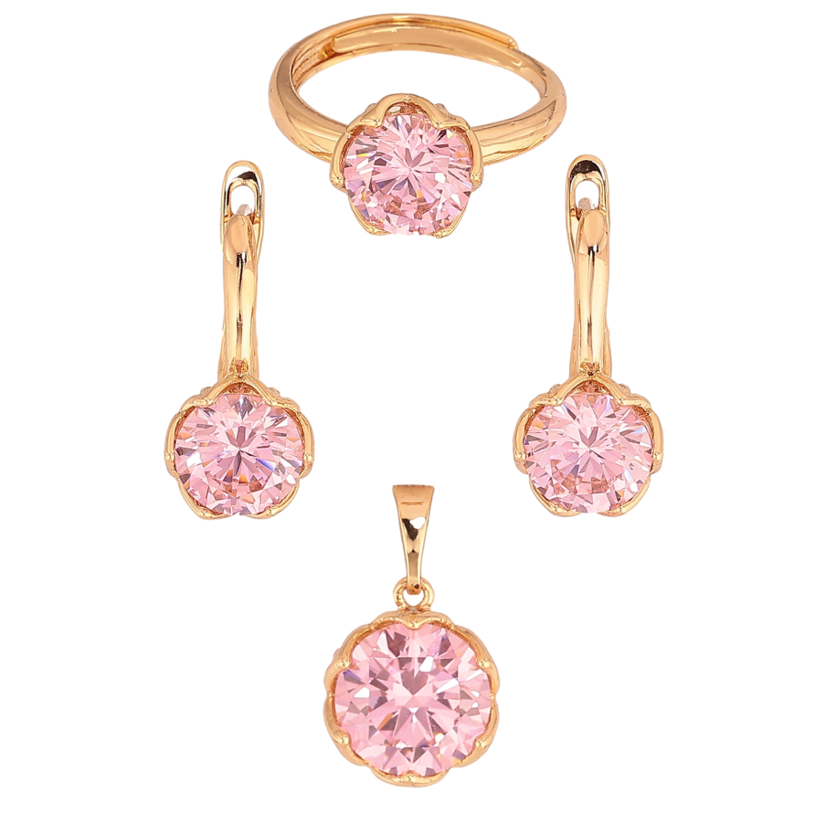 Набор Xuping Позолота 18K Серьги Кулон Кольцо "Розовые кристаллы" фото №1 Набор Xuping Позолота 18K Серьги Кулон Кольцо "Розовые кристаллы" фото №1