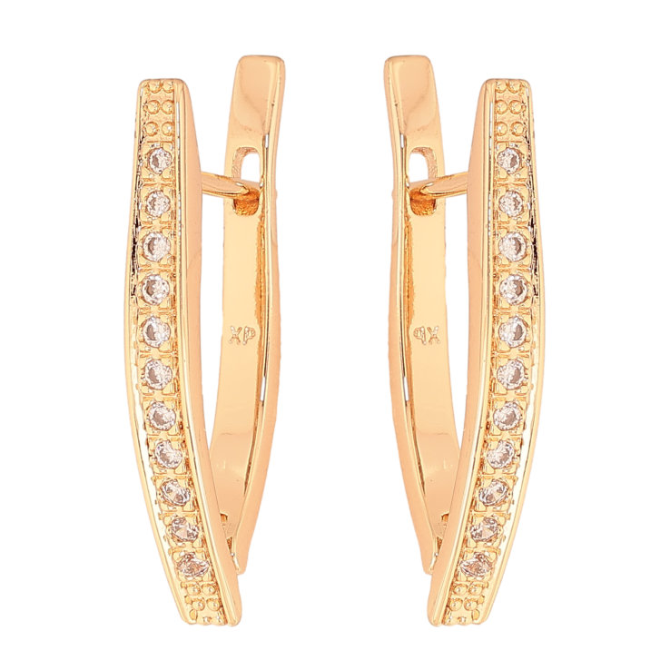 Сережки Xuping M&L колір 18K англійський замок "Скоби з доріжками кристалів" фото №24 Сережки Xuping M&L колір 18K англійський замок "Скоби з доріжками кристалів" фото №24