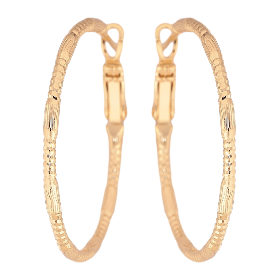 Сережки Xuping колір Позолота 14K кільця (конго) "Декоративний візерунок" ø 3.5см фото №1 Сережки Xuping колір Позолота 14K кільця (конго) "Декоративний візерунок" ø 3.5см фото №1