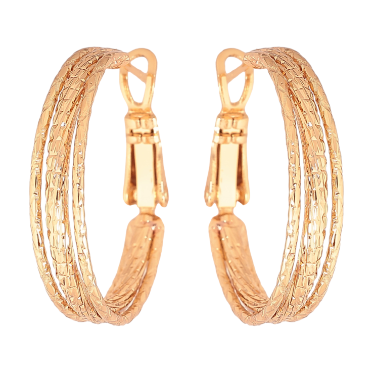 Сережки Xuping колір позолота 18K кільця (конго) декоративний візерунок ø 2.5см фото №6