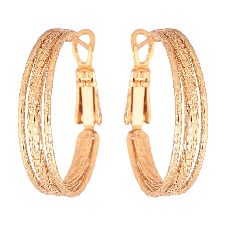 Сережки Xuping колір позолота 18K кільця (конго) декоративний візерунок ø 2.5см фото №1 Сережки Xuping колір позолота 18K кільця (конго) декоративний візерунок ø 2.5см фото №1
