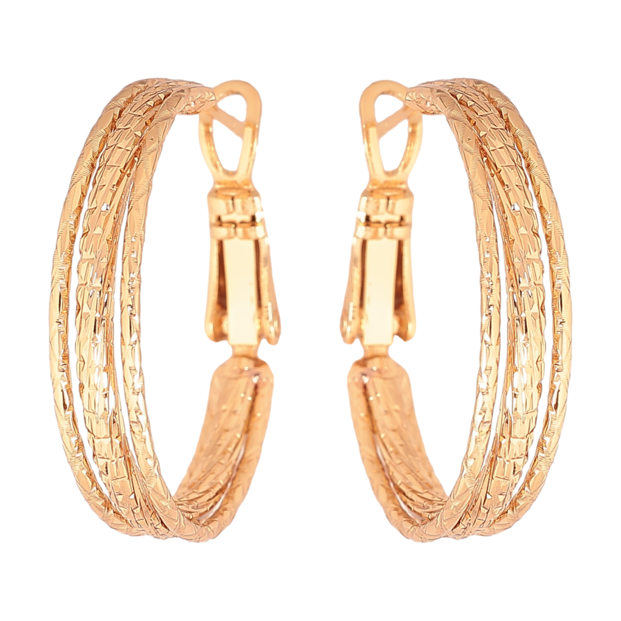 Сережки Xuping колір позолота 18K кільця (конго) декоративний візерунок ø 2.5см фото №1 Сережки Xuping колір позолота 18K кільця (конго) декоративний візерунок ø 2.5см фото №1