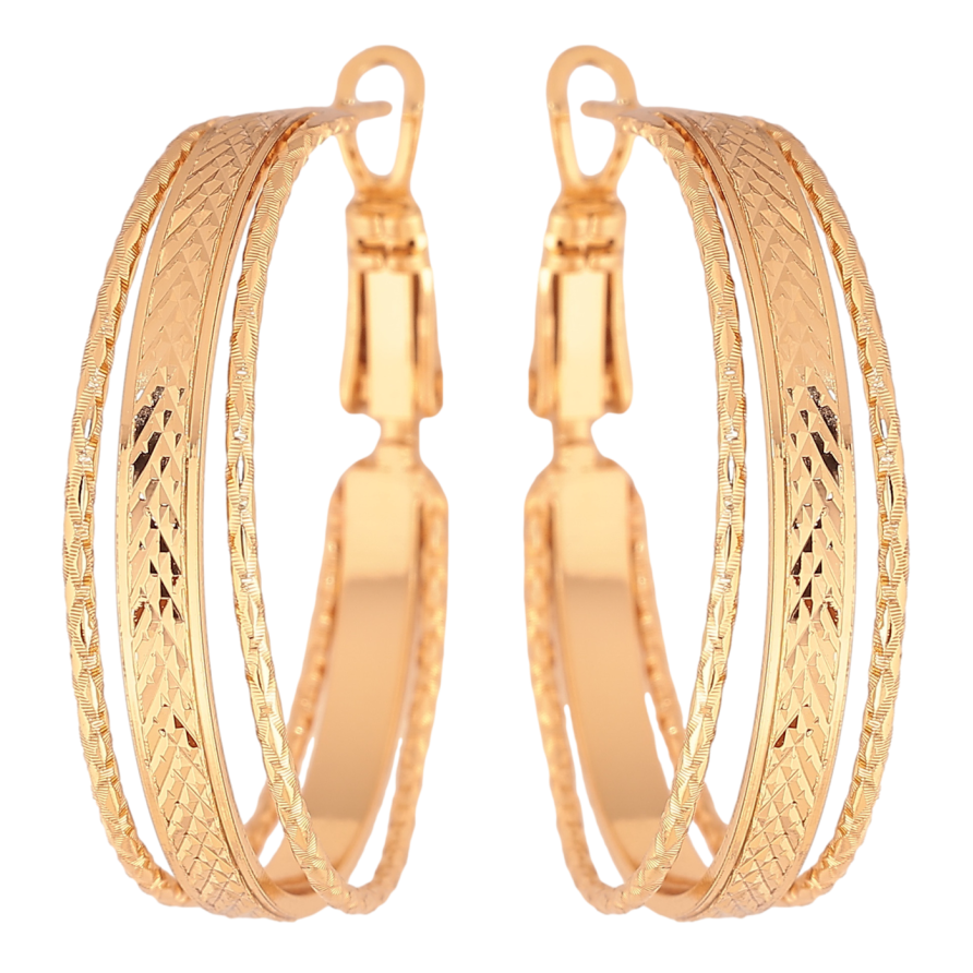 Серьги Xuping цвет позолота 18K кольца (конго) декоративный узор ø 3см фото №1
