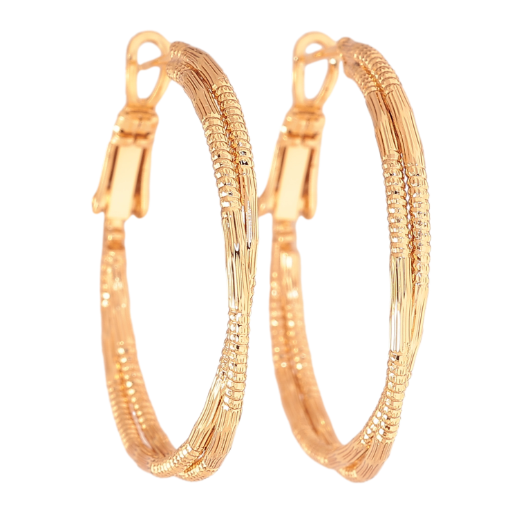 Сережки Xuping колір позолота 18K кільця (конго) декоративний візерунок ø 3см фото №2