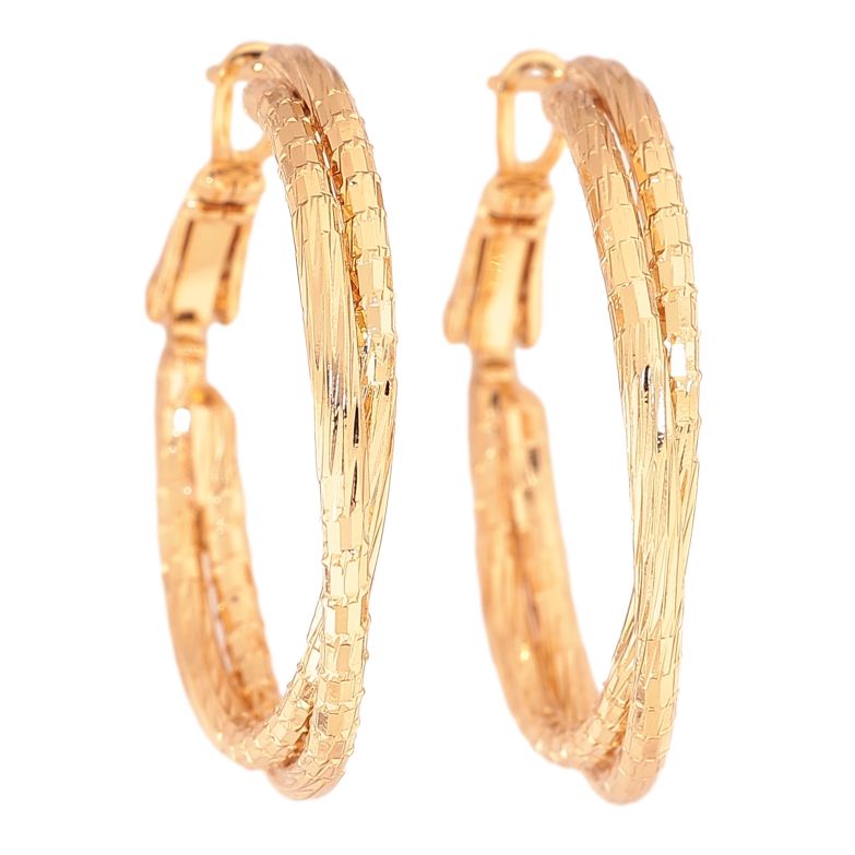 Сережки Xuping колір позолота 18K кільця (конго) декоративний візерунок ø 3см фото №7 Сережки Xuping колір позолота 18K кільця (конго) декоративний візерунок ø 3см фото №7