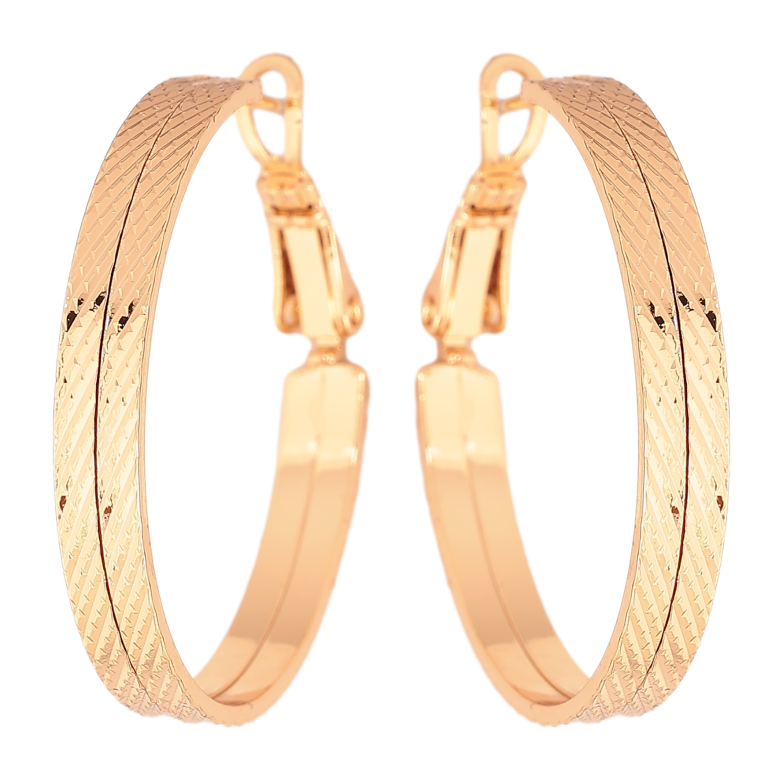 Сережки Xuping колір позолота 18K кільця (конго) декоративний візерунок ø 3см фото №7 Сережки Xuping колір позолота 18K кільця (конго) декоративний візерунок ø 3см фото №7
