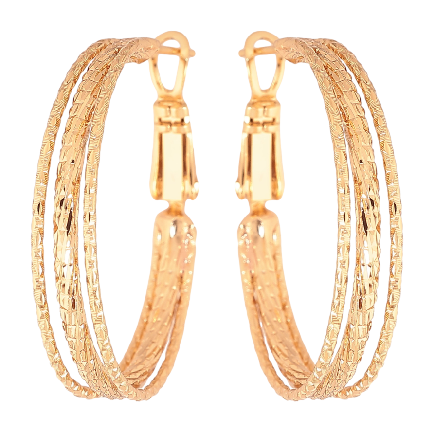 Серьги Xuping цвет Позолота 18K кольца (конго) "Декоративный узор" ø 3см фото №1