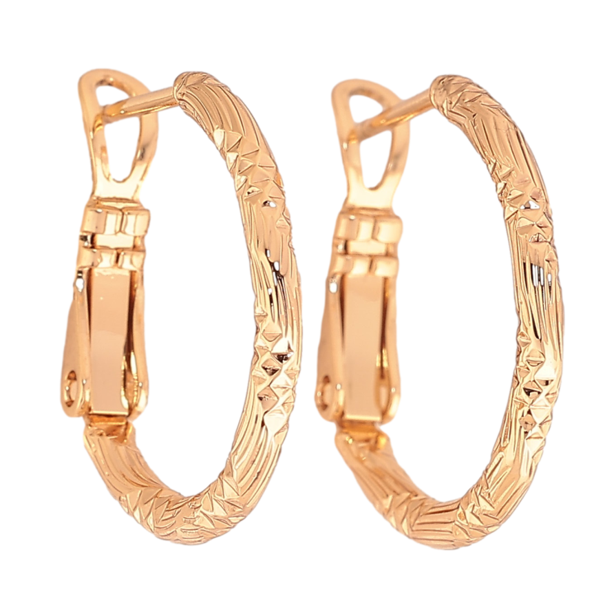 Сережки Xuping колір Позолота 18K кільця (конго) "Декоративний візерунок" ø 2см фото №1 Сережки Xuping колір Позолота 18K кільця (конго) "Декоративний візерунок" ø 2см фото №1