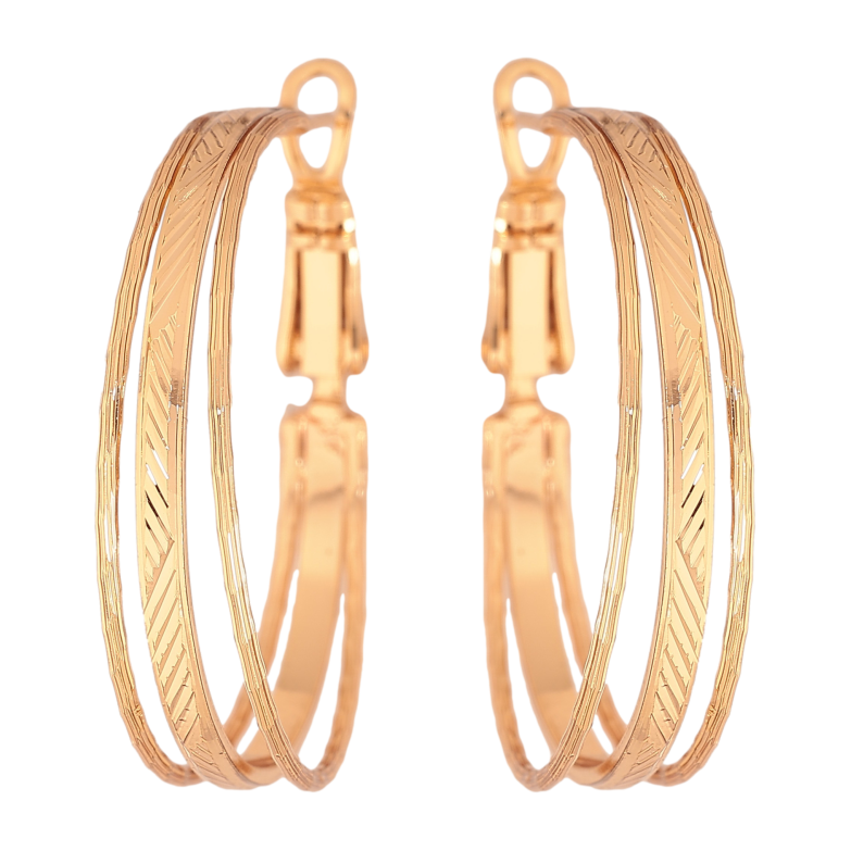 Серьги Xuping цвет Позолота 18K кольца (конго) "Декоративный узор" ø 3см фото №2