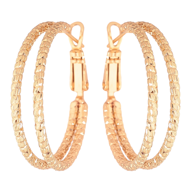 Серьги Xuping цвет Позолота 18K кольца (конго) "Двойные с узором" ø 3см фото №14