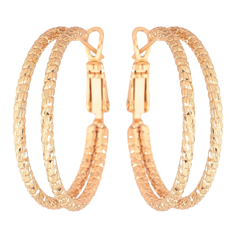 Серьги Xuping цвет Позолота 18K кольца (конго) "Двойные с узором" ø 3см фото №4