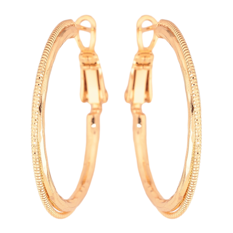 Сережки Xuping колір Позолота 18K кільця (конго) "Декоративний візерунок" ø 3см фото №4 Сережки Xuping колір Позолота 18K кільця (конго) "Декоративний візерунок" ø 3см фото №4