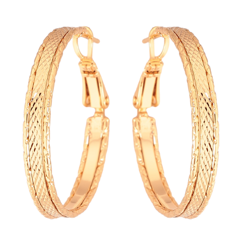 Сережки Xuping колір Позолота 18K кільця (конго) "Декоративний візерунок" ø 3см фото №4