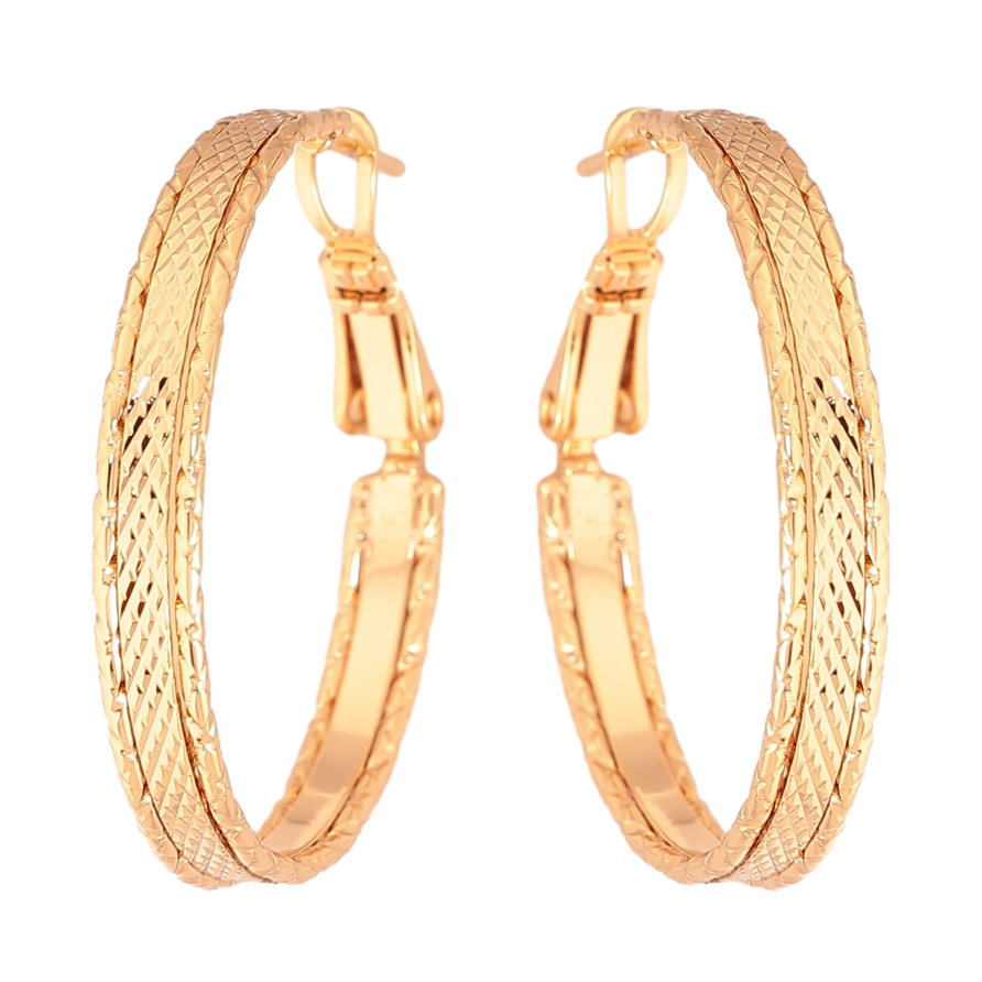 Серьги Xuping цвет Позолота 18K кольца (конго) "Декоративный узор" ø 3см фото №1