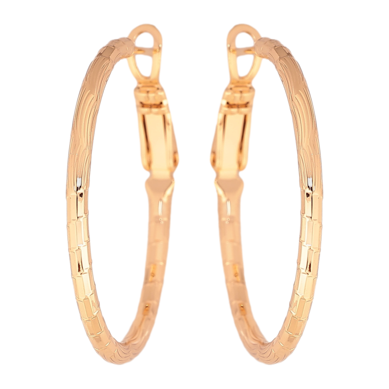 Сережки Xuping колір Позолота 18K кільця (конго) "Декоративний візерунок" ø 3см фото №9 Сережки Xuping колір Позолота 18K кільця (конго) "Декоративний візерунок" ø 3см фото №9
