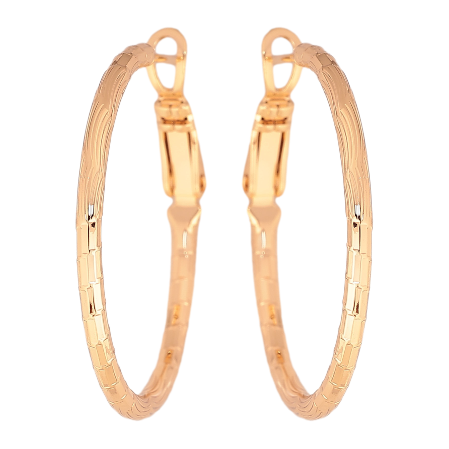 Сережки Xuping колір Позолота 18K кільця (конго) "Декоративний візерунок" ø 3см фото №1 Сережки Xuping колір Позолота 18K кільця (конго) "Декоративний візерунок" ø 3см фото №1
