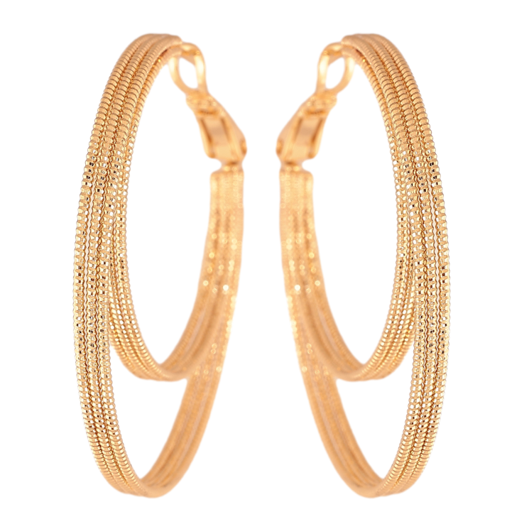 Серьги Xuping цвет Позолота 18K кольца (конго) "Двойные с узором" ø 4см фото №5 Серьги Xuping цвет Позолота 18K кольца (конго) "Двойные с узором" ø 4см фото №5