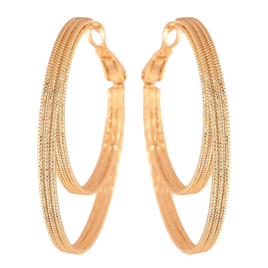 Серьги Xuping цвет Позолота 18K кольца (конго) "Двойные с узором" ø 4см фото №1 Серьги Xuping цвет Позолота 18K кольца (конго) "Двойные с узором" ø 4см фото №1