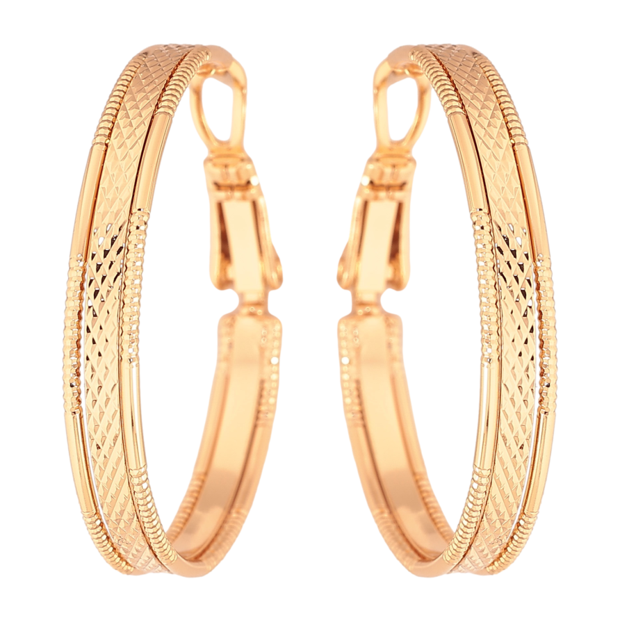 Серьги Xuping цвет Позолота 18K кольца (конго) "Декоративный узор" ø 3см фото №1