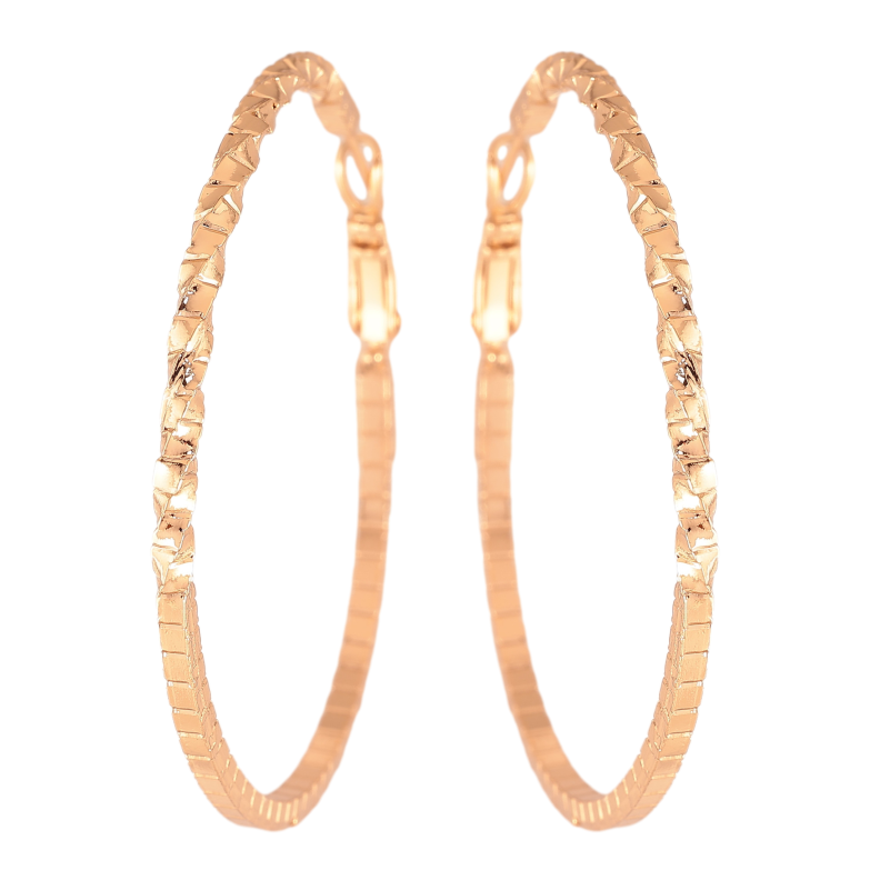 Сережки Xuping колір Позолота 18K кільця (конго) "Декоративний візерунок" ø 5см фото №2 Сережки Xuping колір Позолота 18K кільця (конго) "Декоративний візерунок" ø 5см фото №2