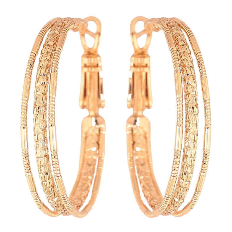 Сережки Xuping колір Позолота 18K кільця (конго) "Декоративний візерунок" ø 3см фото №10
