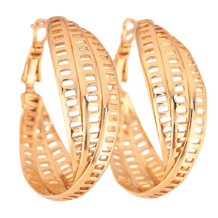 Серьги Xuping цвет Позолота 18K кольца (конго) "Декоративный узор" ø 3.5см фото №7