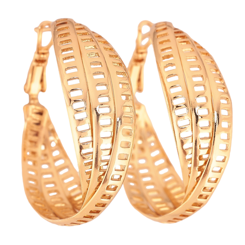 Серьги Xuping цвет Позолота 18K кольца (конго) "Декоративный узор" ø 3.5см фото №2
