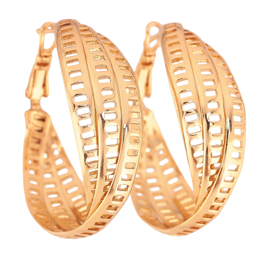 Сережки Xuping колір Позолота 18K кільця (конго) "Декоративний візерунок" ø 3.5см фото №1 Сережки Xuping колір Позолота 18K кільця (конго) "Декоративний візерунок" ø 3.5см фото №1