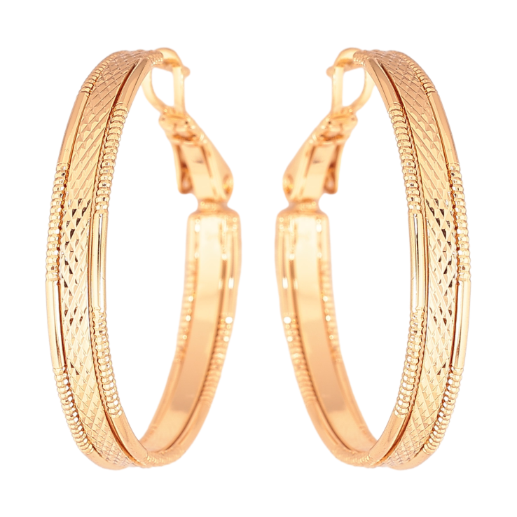 Серьги Xuping цвет Позолота 18K кольца (конго) "Декоративный узор" ø 3см фото №4