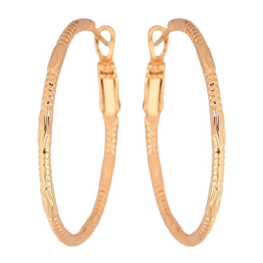 Сережки Xuping колір Позолота 18K кільця (конго) "Декоративний візерунок" ø3.5см фото №1 Сережки Xuping колір Позолота 18K кільця (конго) "Декоративний візерунок" ø3.5см фото №1
