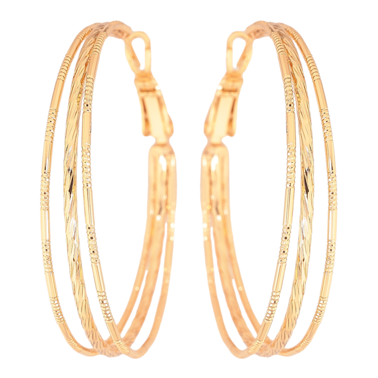 Серьги Xuping цвет Позолота 18K кольца (конго) "Тройные с узором" ø 4см фото №12