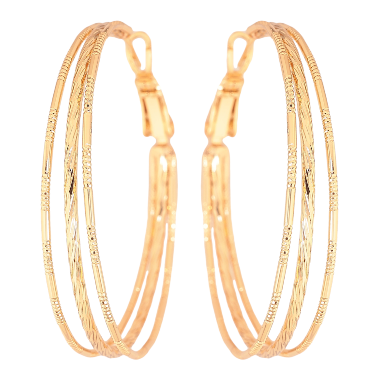 Сережки Xuping колір Позолота 18K кільця (конго) "Потрійні з візерунком" ø 4см фото №11