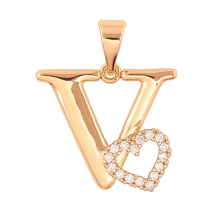 Кулон Xuping колір Позолота 18K "Літера V з серцем" для ланцюжка до 7мм фото №24