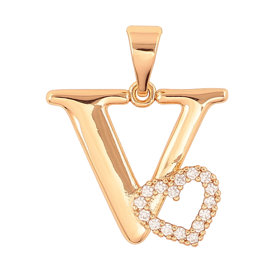 Кулон Xuping колір Позолота 18K "Літера V з серцем" для ланцюжка до 7мм фото №1 Кулон Xuping колір Позолота 18K "Літера V з серцем" для ланцюжка до 7мм фото №1