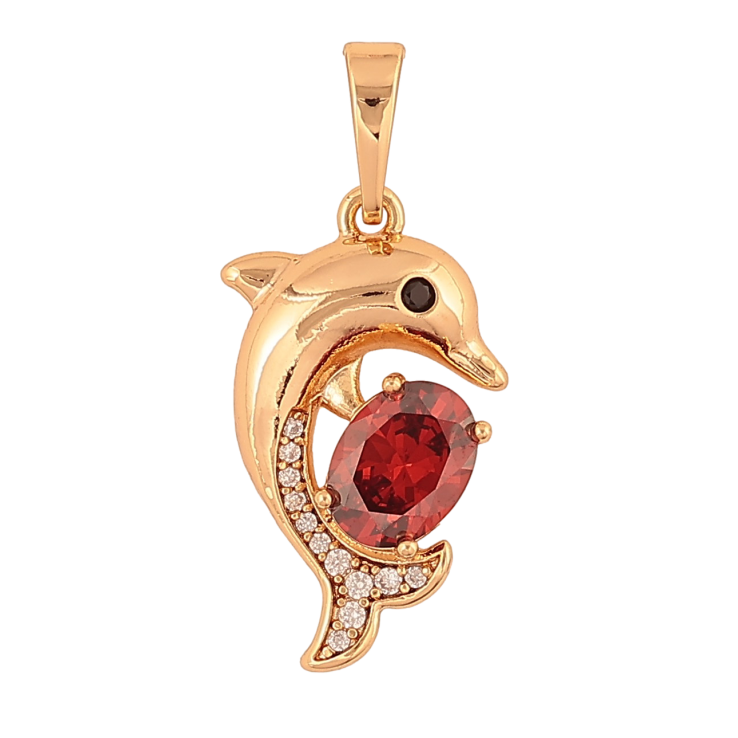 Кулон Xuping цвет Позолота 18K "Дельфин с красным кристаллом" для цепочки до 6мм фото №9